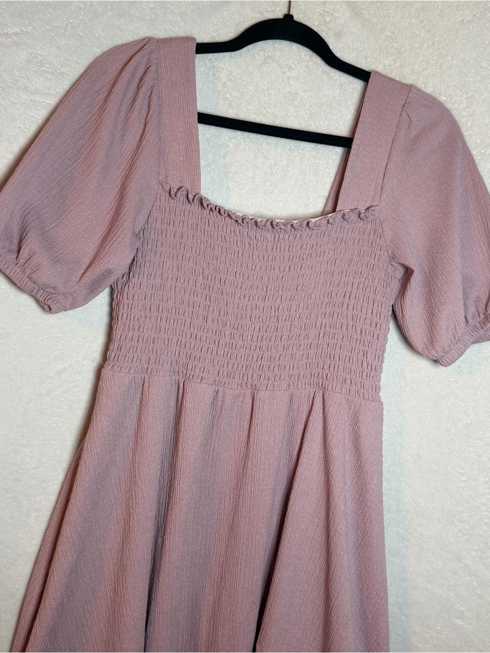 Nine West Mauve Square-Neck Puff Sleeve Mini Dress